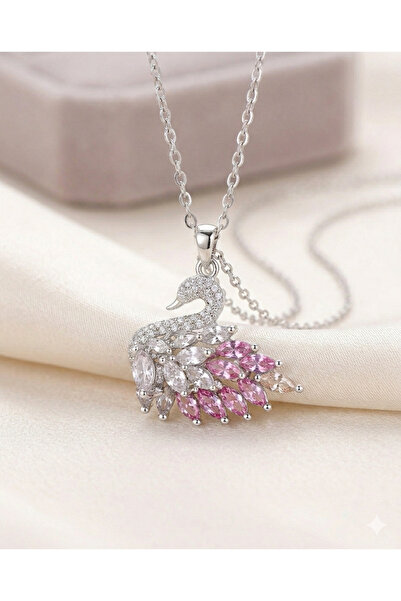 shop PEMBE GÜMÜŞ İKİ RENK KUĞU KOLYE ÇELİK
