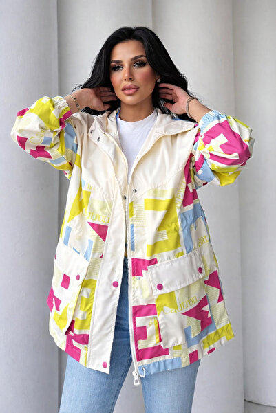 İLKCET MODA oversized Αδιάβροχο με γεωμετρικό σχέδιο