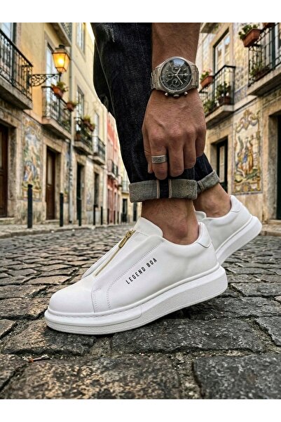 BOA BA0310 Ανδρικά παπούτσια με χοντρή ψηλή σόλα με φερμουάρ, λευκά