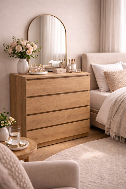 N.zone خزانة أدراج خشبية بنية 60×40×72 سم - خزانة باربعة أدراج لغرفة النوم وغ...