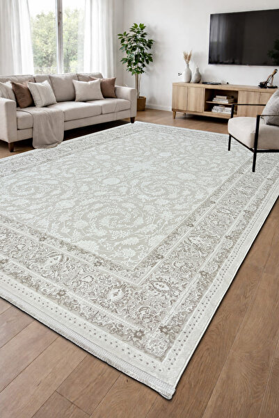 4 Square Meters - 6 Square Meters Modern Thick Thick Woven Living Room and Living Room Carpet Anti-Allergic Beige