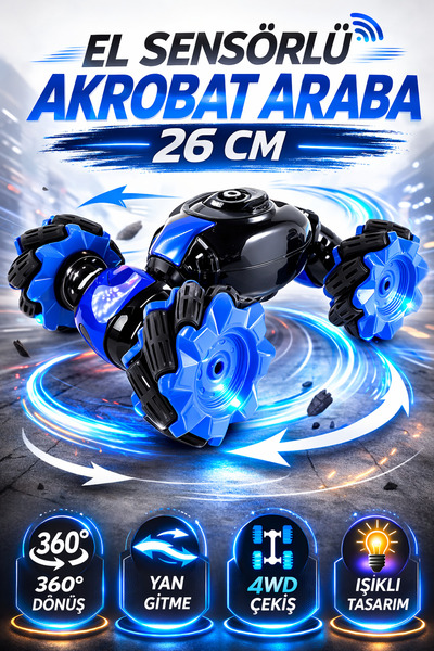 YILDIRIM OYUNCAK El Sensörlü Akrobat Araba 26cm - Uzaktan Kumandalı Akrobat S...