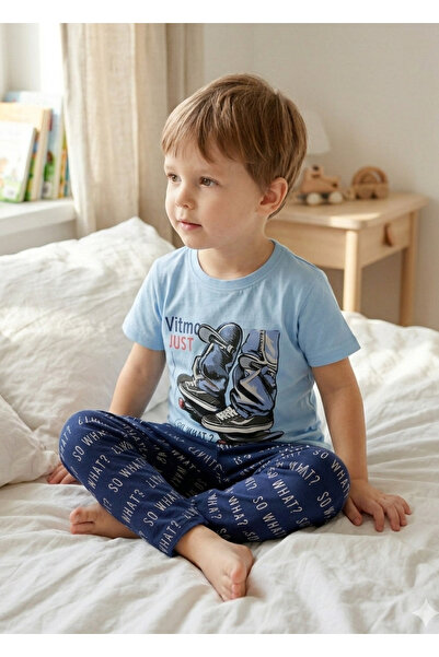 vitmo Boy's Short Sleeve Pajama Set So What Skate Model Blue