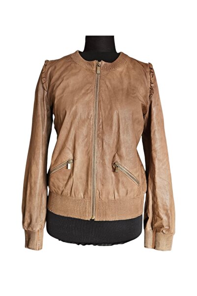asus deri Fırfır Detaylı Deri Ceket