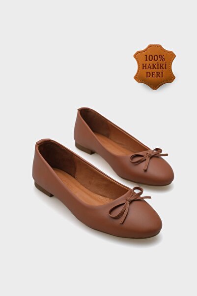 Capone Outfitters Γυναικείες μπαλαρίνες από γνήσιο δέρμα φιόγκο με στρογγυλά ...