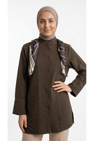 MİHRA STORE Πουκάμισο Aymira με φουλάρι στον ώμο και κουμπιά στο άκρο του μαν...