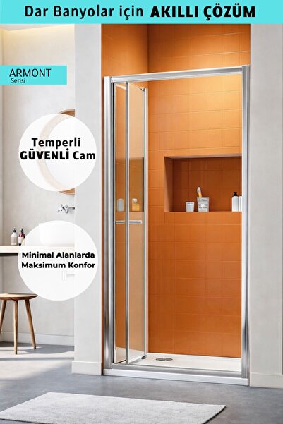 MONAQUA Armont Duşakabin Ön Cephe Katlanır Akordiyon Kapı Parlak Alüminyum Pr...