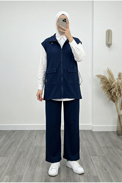 BENAHOLL Delelle Beli Tünelli Çift Cepli Balıkçı Yaka Yelekli Takım-MF669 Lac...