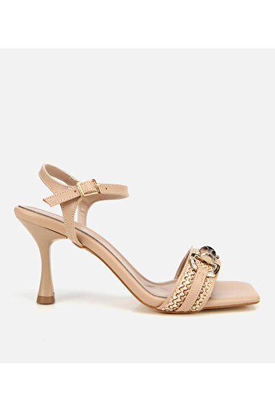 Hotiç Kadın Bej Hasır Detaylı Tokalı Topuklu Sandalet