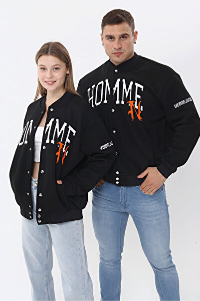 NEWLAKER Unisex Oversize Black Homme Bomber Kolej Ceket