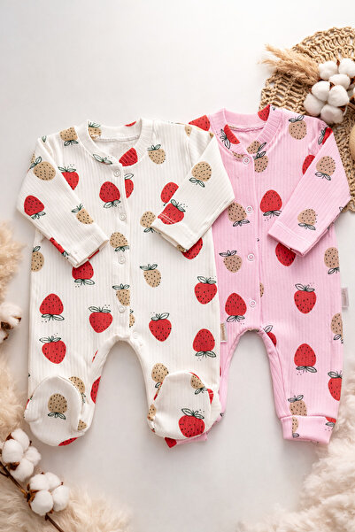 ASLİN STORE Cotton 2-Piece Strawberry Patterned Baby Girl Romper Set – with B...