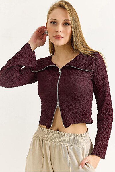 Raneel Kazançlı Alışveriş Women's double zipper madonna collar ruffle blouse ...