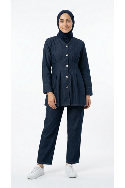 BENAHOLL Talya Τζιν Σετ με Παντελόνι και Κουμπιά με Σφιγκτήρες στο Μπροστινό ...