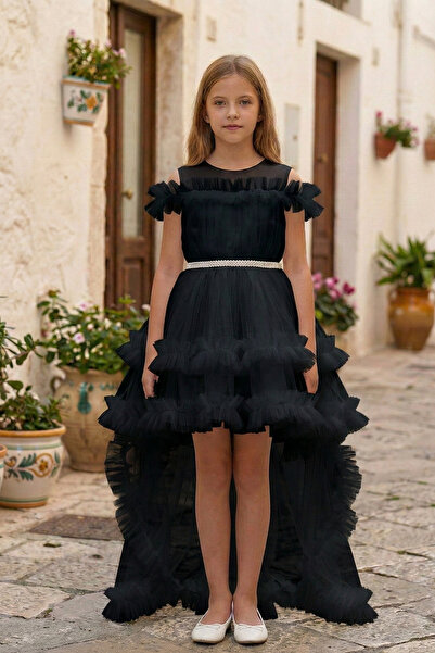 Zaziko Kids Rochie de prințesă pentru fete, cu trenă, din tul, în straturi