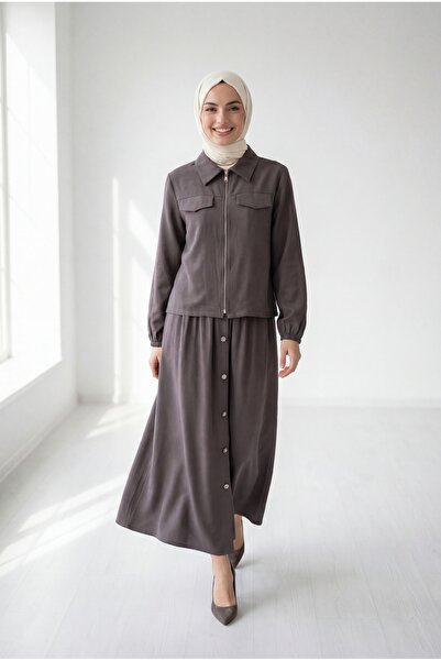 BENAHOLL Πουκάμισο Aksev με φερμουάρ και φούστα με κουμπιά σε όλο το μήκος - ...