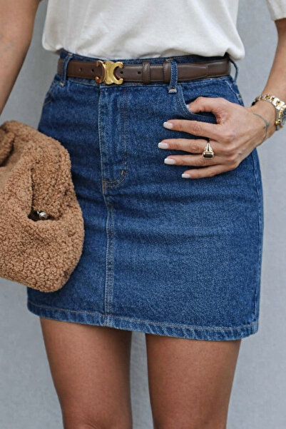 Mine Tan Butik Къса дънкова пола - тъмно синьо
