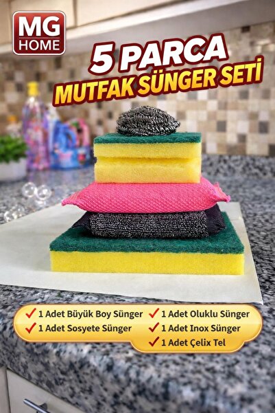 VENON 5 Parça Mutfak Sünger Seti 🧼 İnox Sünger 🧼 Çelik Tel 🧼 Büyük Sünger ...