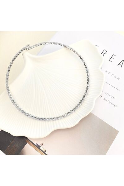 Kyver Choker Kolye Zirkon İnce Su Yolu Esnek Kelepçe Kolye Silver 39 cm