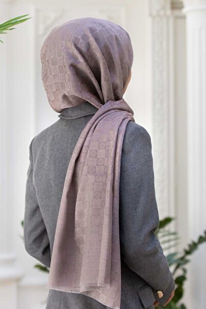 Vissona %57 İPEK %43 PAMUK MONOGRAM DESENLİ BEJ RENKLİ 70X190 ŞAL