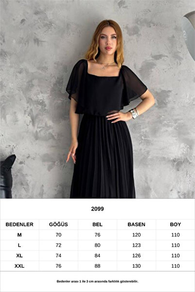 Neşeli Butik kadın madonna yaka piliseli şifon elbise NBK2099