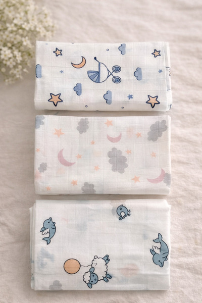 EIFIN طقم بطانية وبطانية موسلين مطبوعة مكون من 3 قطع - 100% قطن، معتمد من Oek...