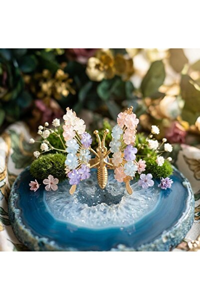 Shiklik Κομψό λουλουδάτο κλιπ μαλλιών με λεπτομέρεια σε σχήμα πεταλούδας