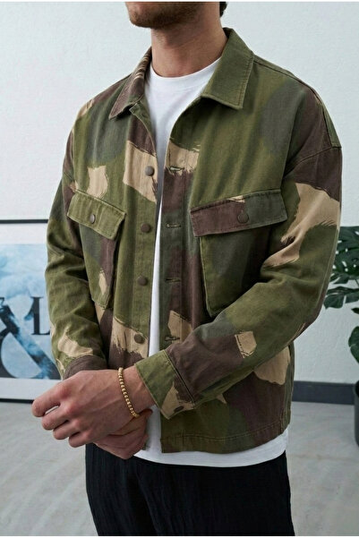 Wonraces Muška Oversize kroj kamuflažna jakna sa preklopom Kargo džep paketa ...