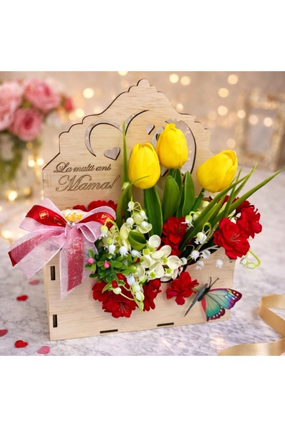 velve Aranjament floral Envelo,flori sapun,hortensie,flori de cires,lalele,ma...