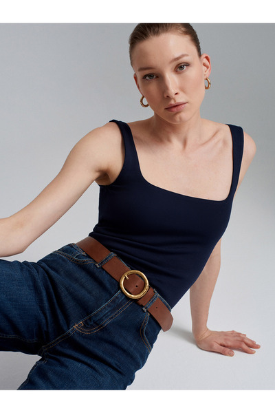 Dilvin 21057 Strappy Tank Top-Dark Blue