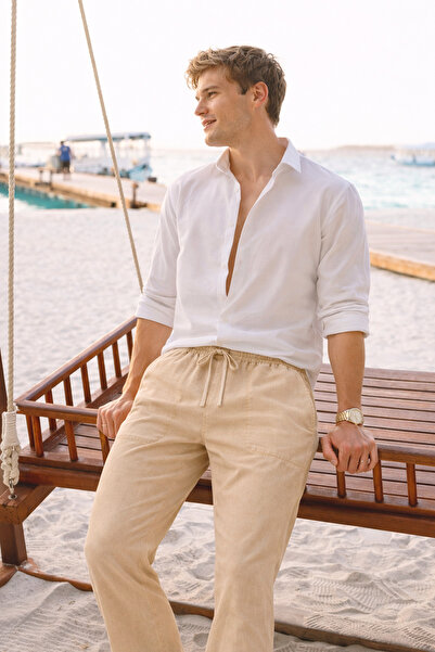 Kozik Ανδρικό παντελόνι Λινό Blended Relaxed Fit με άνετη εφαρμογή