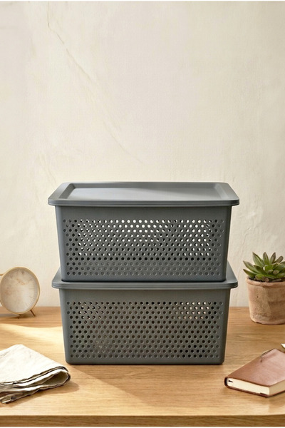 FH finehome Brest 2-Piece Multi-Purpose Storage Box 4 Lt Anthracite