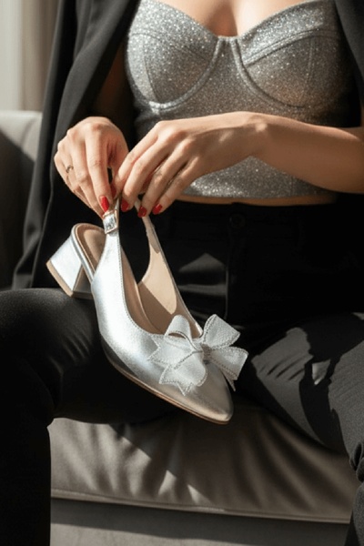 DİVOLYA Feral Bow Silver (visina pete 4 cm) Cipele sa špicastim vrhom Baletanke