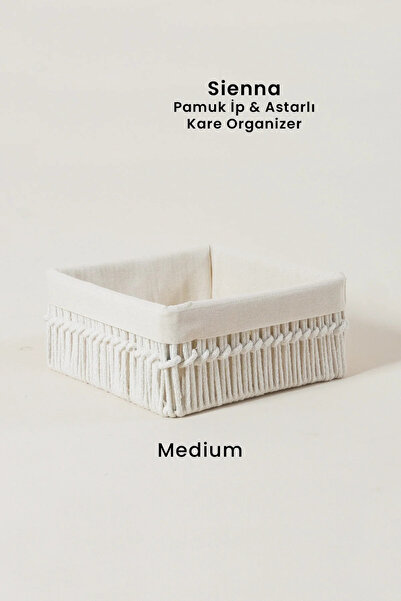 Marrien Sienna El Yapımı Organizer Natural Pamuk İp Astarlı Metal Sepet 22x22...