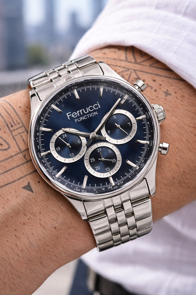 Ferrucci Multifunction Waterproof Chronometer Steel Case Steel Cord Men's Wri...