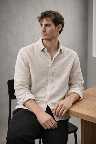 Valiberta Pera tkanina Lan izgleda kao polovina Oversize kroj muške košulje d...