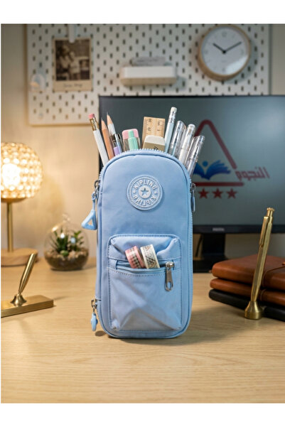 Dörtel Tedarik Слонова 2 цип плат калъф за моливи синя чанта за моливи