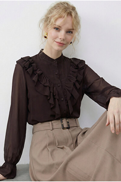 Bianco Lucci Γυναικείο πουκάμισο σιφόν με λεπτομέρεια βολάν Διαφανές 0945 602...