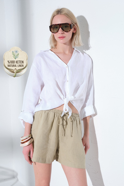 Maule Γυναικείο πουκάμισο από 100% λινό με δαντέλα μπροστά και επωμίδες @Sunny
