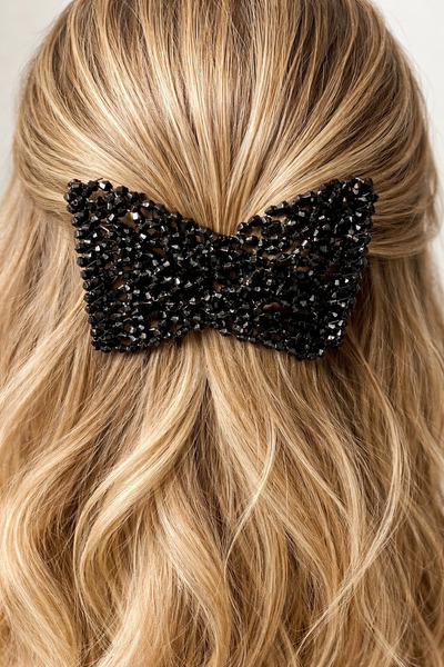 TAKIŞTIR مشبك مشط سلكي بتفاصيل حجرية باللون الأسود