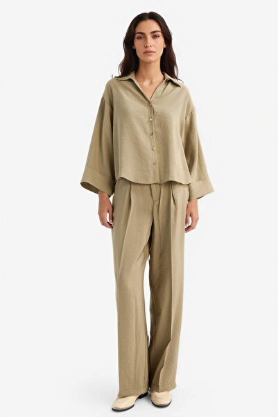 DeFacto Pantaloni modal cu picioare largi, talie înaltă, cu picioare largi F7...