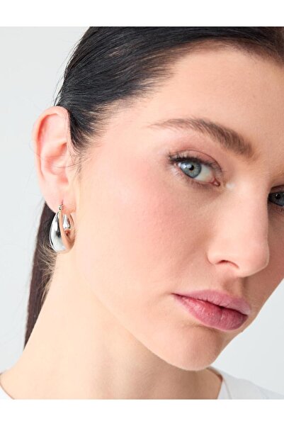 Jimmy Key Gümüş Rengi Parlak Kalın Halka Küpe