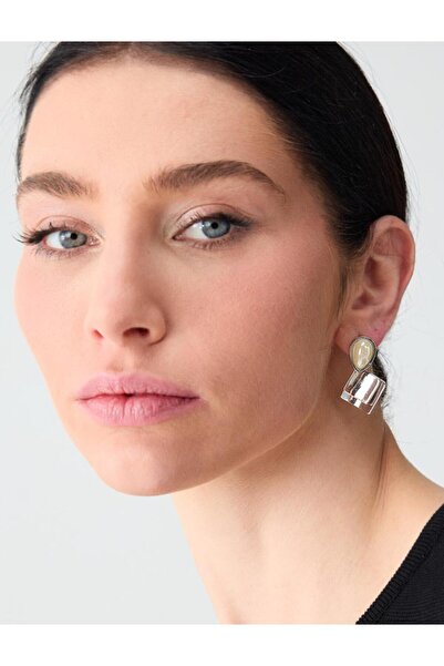 Jimmy Key Silver Color Geometric Figured Stone Earrings