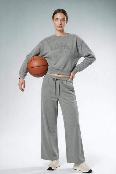 DeFacto Airtech Nba Los Angeles Lakers Wide Leg Standard Length Sweatpants wi...