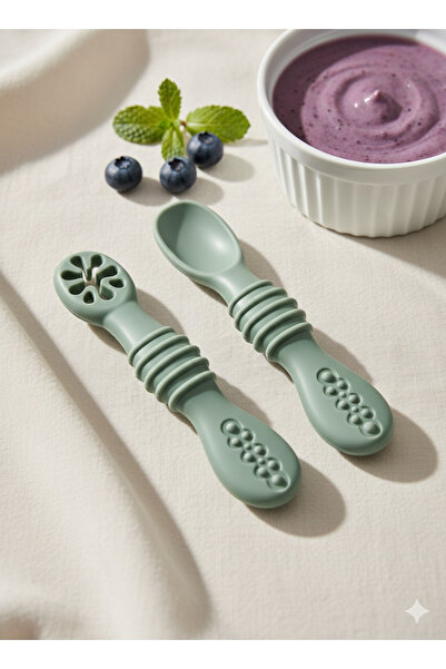 Moory 2’li Set Silikon Bebek Püre ve Kaşık Seti Ergoterapi Beslenme