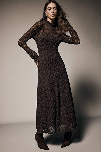 DeFacto A-Line Mock Neck Lace Long Sleeve Midi Dress G6959Ax25Au