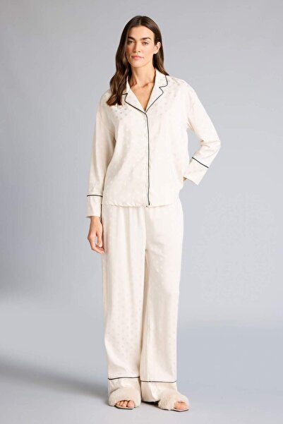 DeFacto Σετ πιτζάμες Regular Fit Σατέν πουά μακρυμάνικο μπλουζάκι με μακρύ πά...