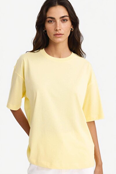 DeFacto Oversize Geniş Kalıp Bisiklet Yaka Basic Düz Penye Kısa Kollu Tişört ...