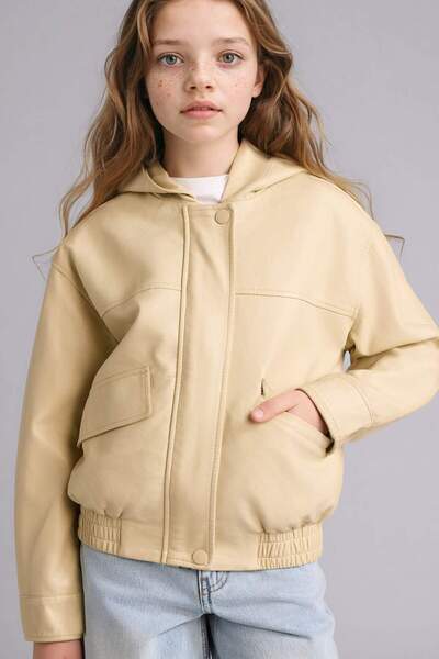 DeFacto Παλτό από συνθετικό δέρμα με κουκούλα για κορίτσια F9111A826SP