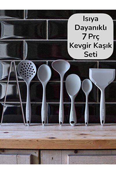 Seraph Isıya Dayanıklı Silikon Kevgir Kepçe Kaşık Spatula Maşa Seti 7 Parça