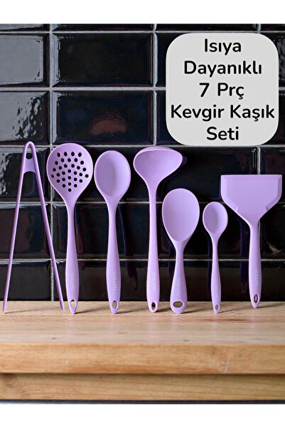 Seraph Isıya Dayanıklı Silikon Kevgir Kepçe Kaşık Spatula Maşa Seti 7 Parça